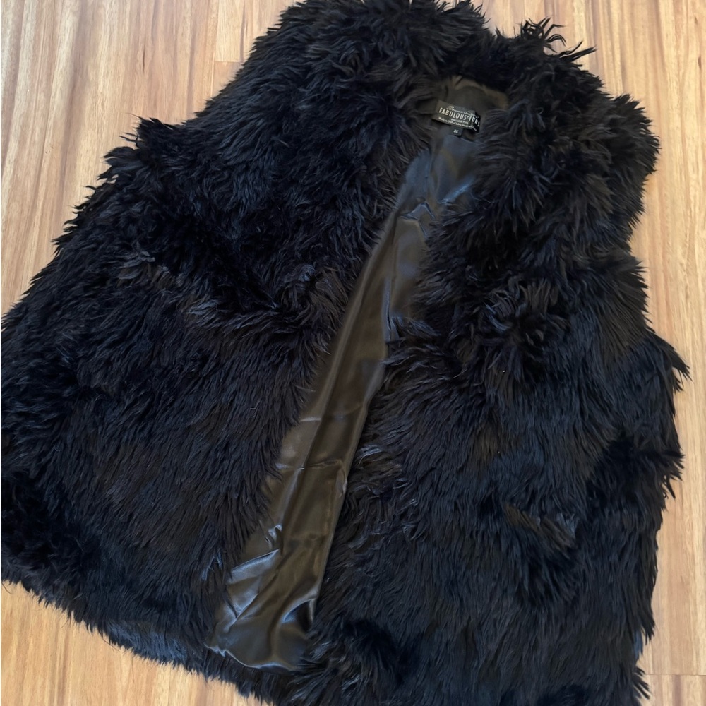 Fabulous Furs Luxurious Black Faux Fur Vest